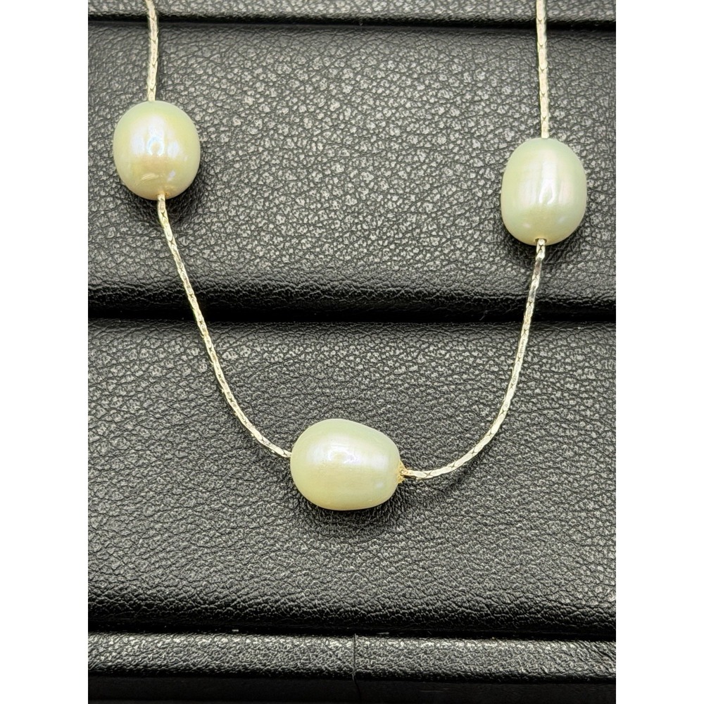 Vintage 18" Sterling Silver Genuine Pearl Station Necklace 10 Grams 925 J19
